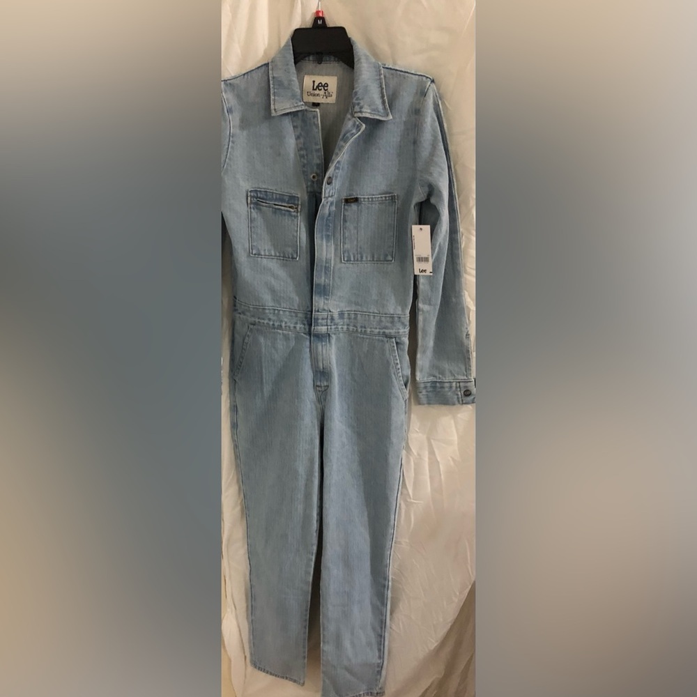 Lee Union-Alls blue pinstripe look denim zip front jeans jumpsuit size‎ XS new